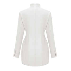 Aurohaya Valeria White Stand Collar Long Sleeves Mini Dress