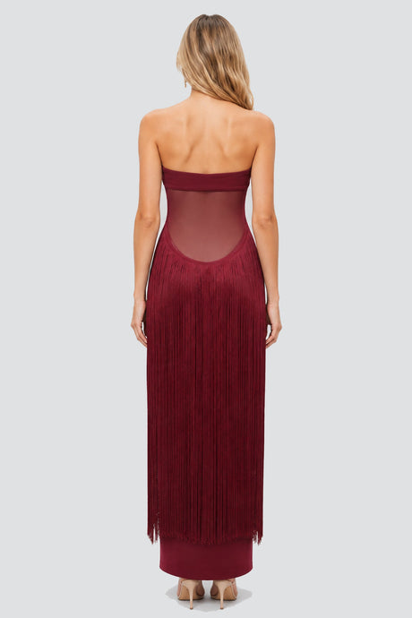 Valezine Strapless Fringe-Overlay Column Maxi Dress - Burgundy_-_selmori.com_-_02
