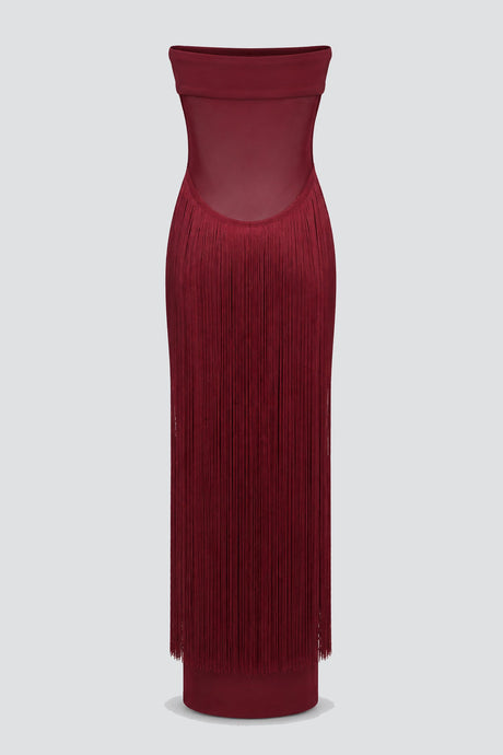 Valezine Strapless Fringe-Overlay Column Maxi Dress - Burgundy_-_selmori.com_-_04