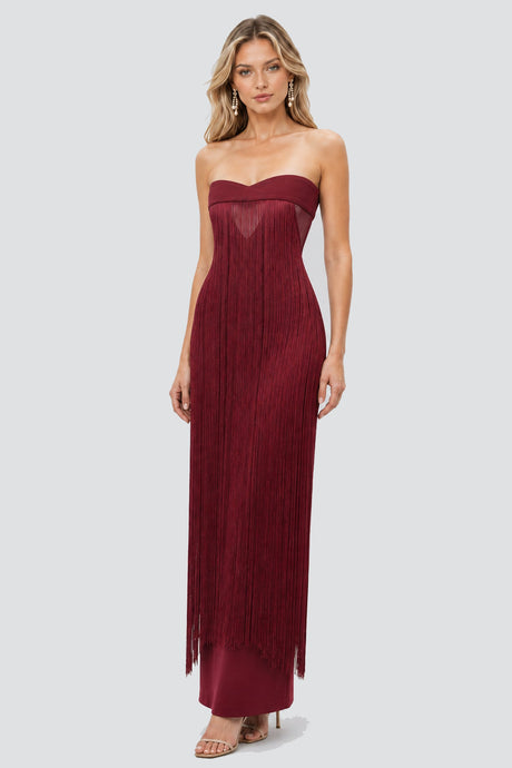 Valezine Strapless Fringe-Overlay Column Maxi Dress - Burgundy_-_selmori.com_-_05