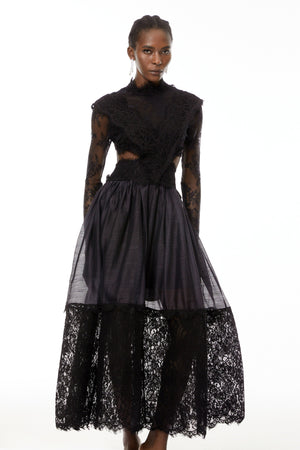 Aurohaya Vanessa Black Sheer Lace Maxi Dress