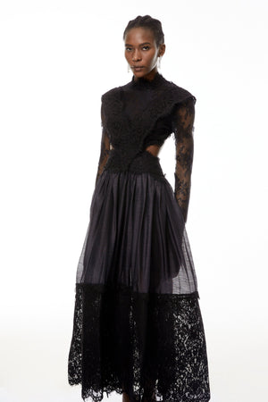 Aurohaya Vanessa Black Sheer Lace Maxi Dress
