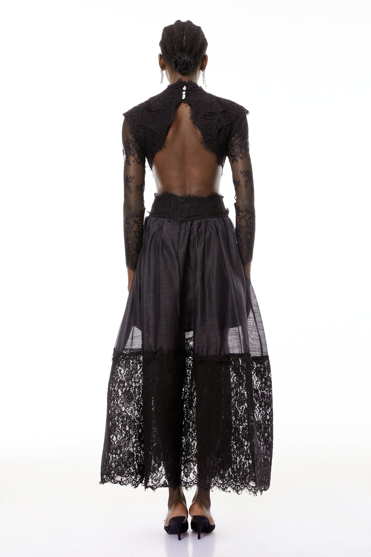Aurohaya Vanessa Black Sheer Lace Maxi Dress