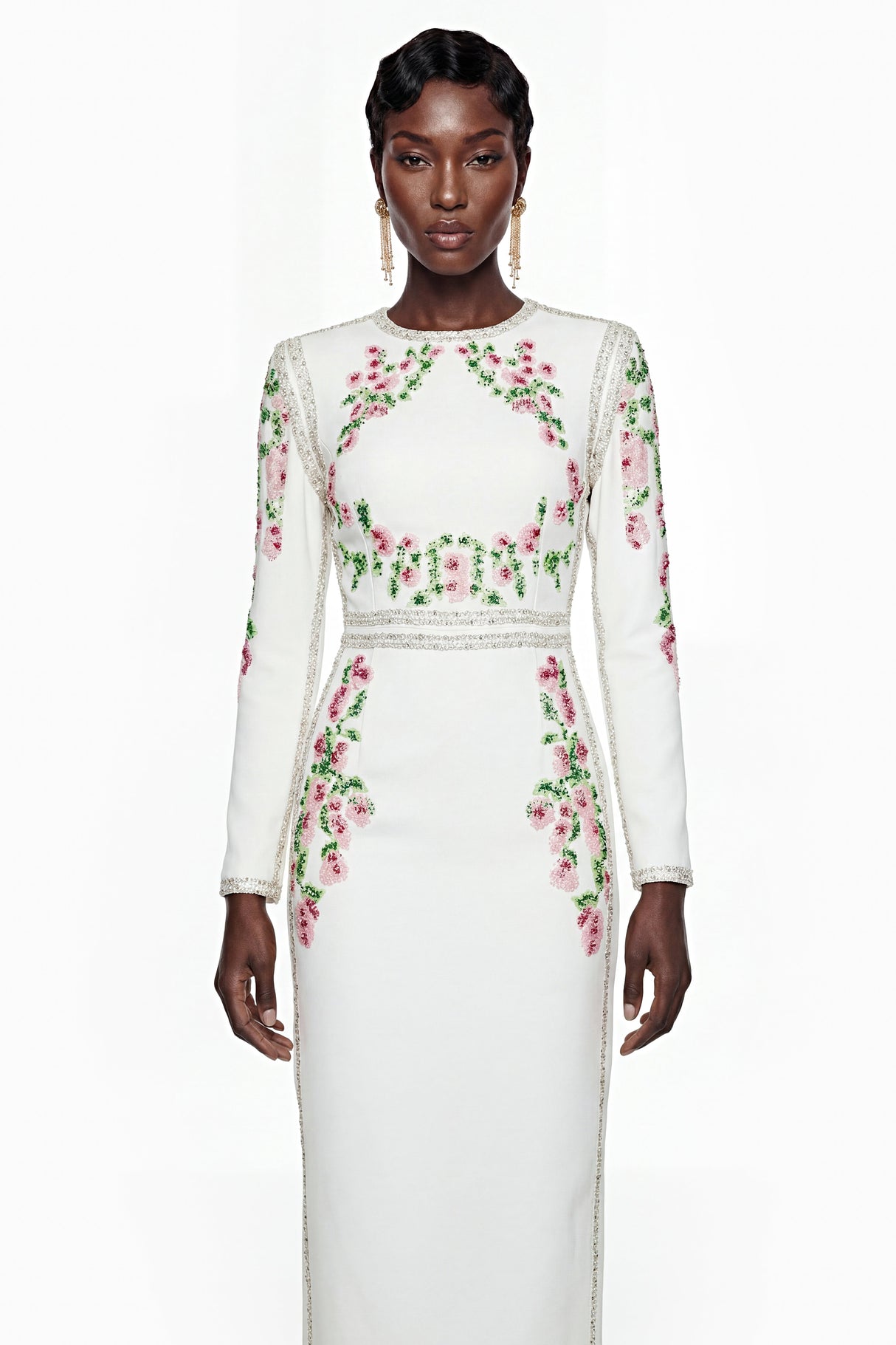 Aurohaya Vanessa White Floral Maxi Dress with Side Slit