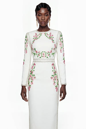 Aurohaya Vanessa White Floral Maxi Dress with Side Slit