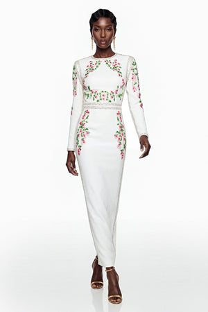 Aurohaya Vanessa White Floral Maxi Dress with Side Slit