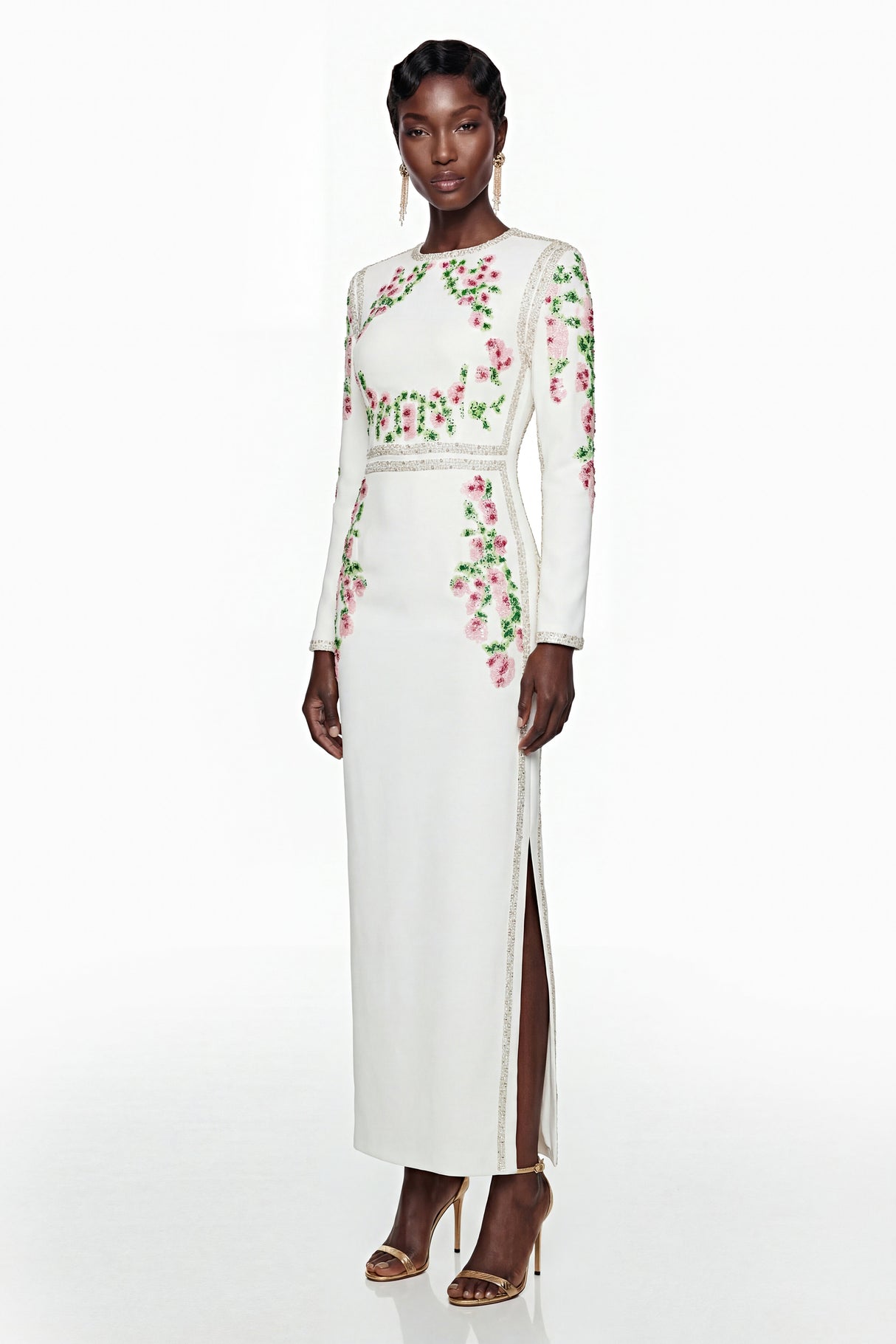 Aurohaya Vanessa White Floral Maxi Dress with Side Slit
