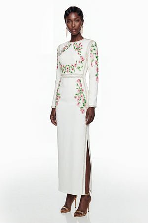Aurohaya Vanessa White Floral Maxi Dress with Side Slit