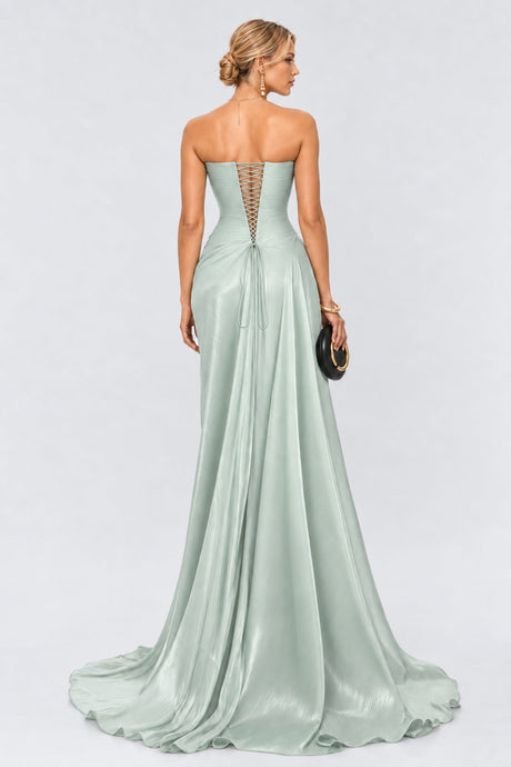 Vanessa Strapless Corset Ruched Maxi Dress - Green_-_selmori.com_-_02