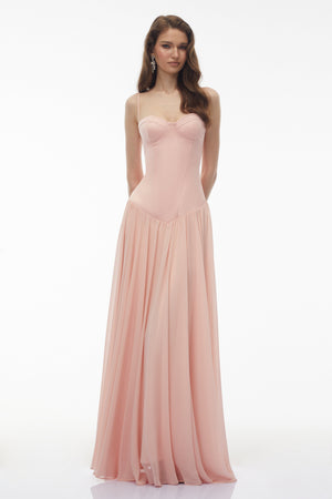 Aurohaya Vasylyna Pink Sweetheart Pleated Maxi Dress