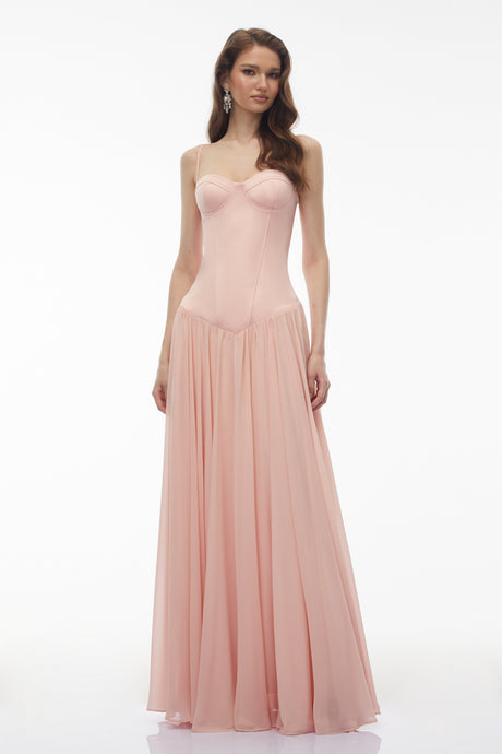 Aurohaya Vasylyna Pink Sweetheart Pleated Maxi Dress