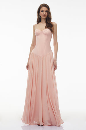 Aurohaya Vasylyna Pink Sweetheart Pleated Maxi Dress