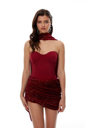 Aurohaya Verena Red Sequin Bodycon Mini Dress