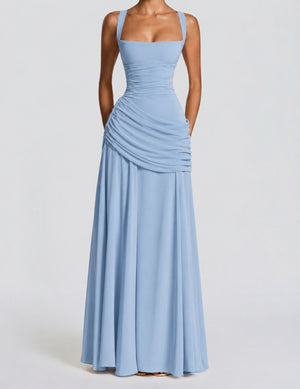 Victoire Square Neck Elegant Maxi Dress / Blue