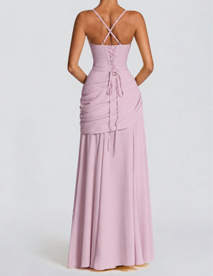Victoire Square Neck Elegant Maxi Dress / Pink