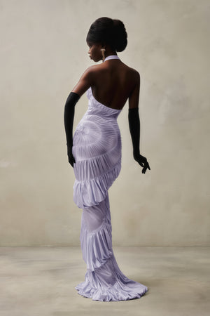 Aurohaya Vilhelmiina Purple Halterneck Shirred Maxi Dress