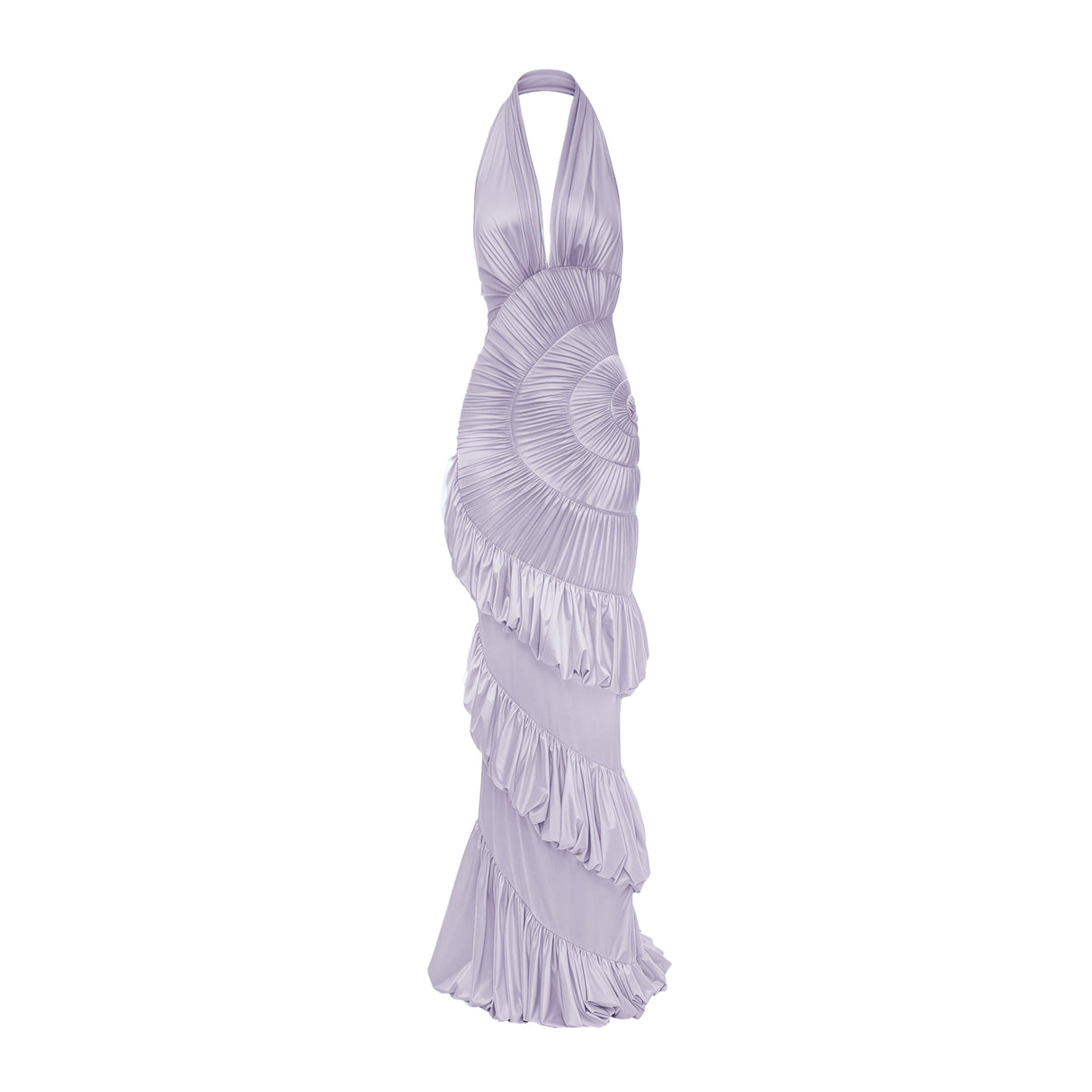 Aurohaya Vilhelmiina Purple Halterneck Shirred Maxi Dress