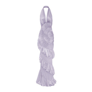 Aurohaya Vilhelmiina Purple Halterneck Shirred Maxi Dress