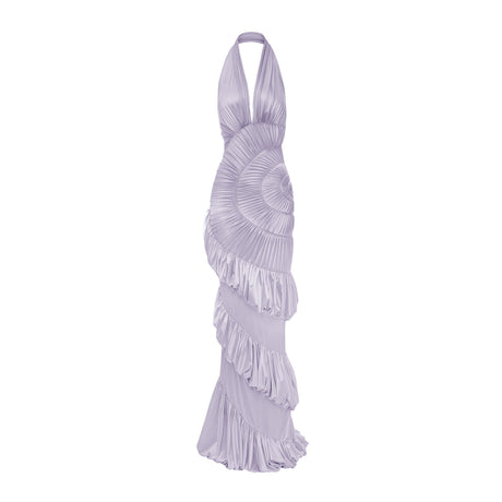 Aurohaya Vilhelmiina Purple Halterneck Shirred Maxi Dress