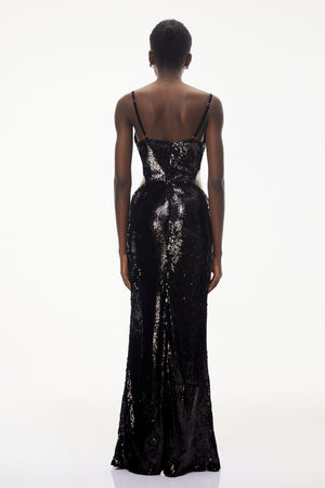 Aurohaya Violet Black Embellished Overlay Maxi Dress