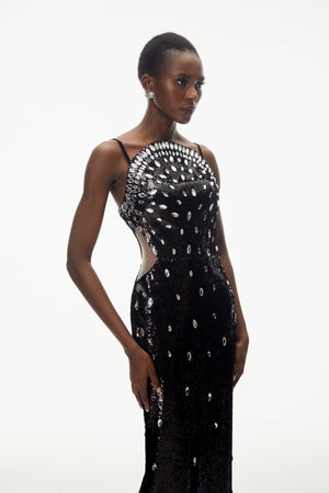 Aurohaya Violet Black Embellished Overlay Maxi Dress