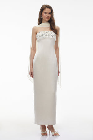 Aurohaya Vivienne White Off Shoulder Sequin Maxi Dress