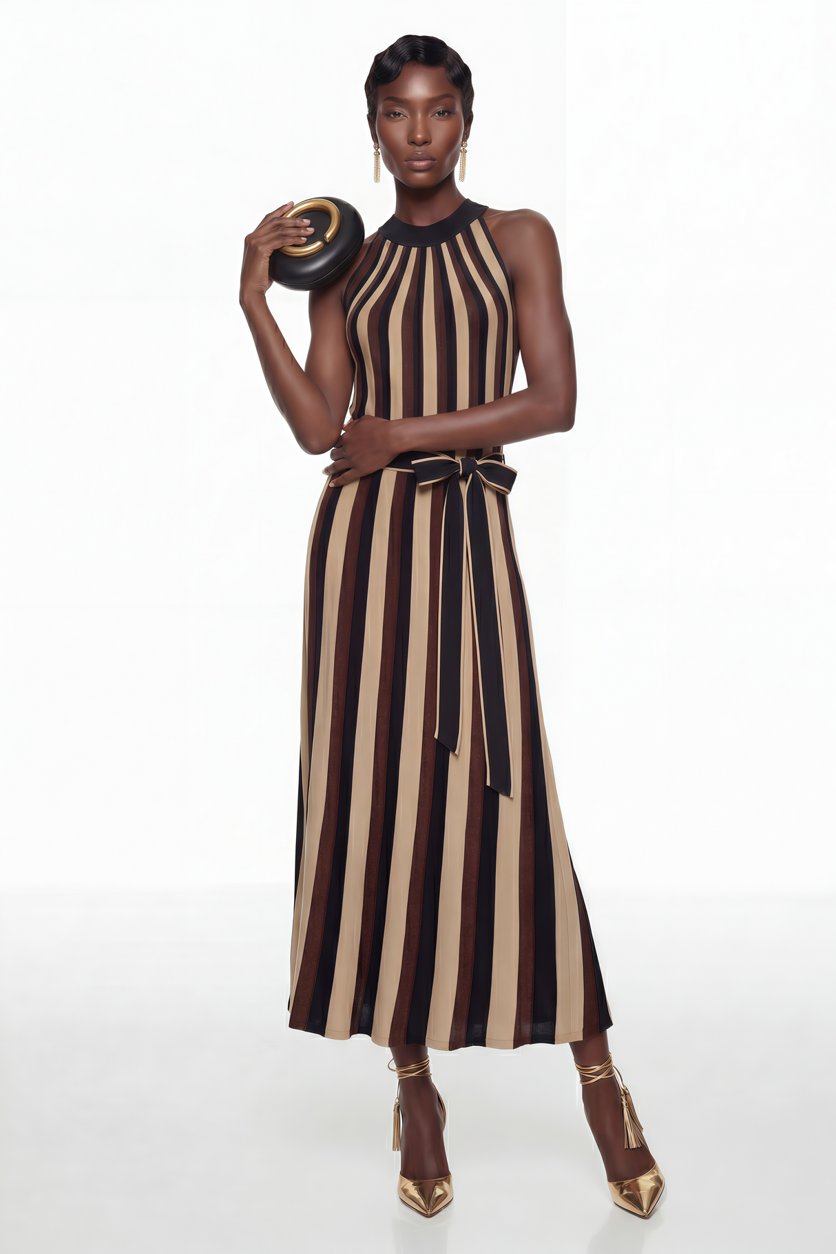 Aurohaya Wendy Brown Color Block Maxi Dress