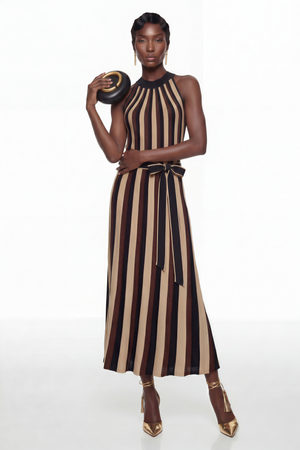 Aurohaya Wendy Brown Color Block Maxi Dress