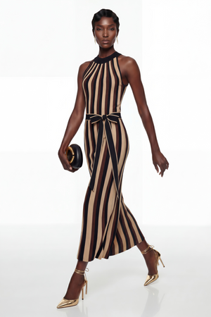 Aurohaya Wendy Brown Color Block Maxi Dress