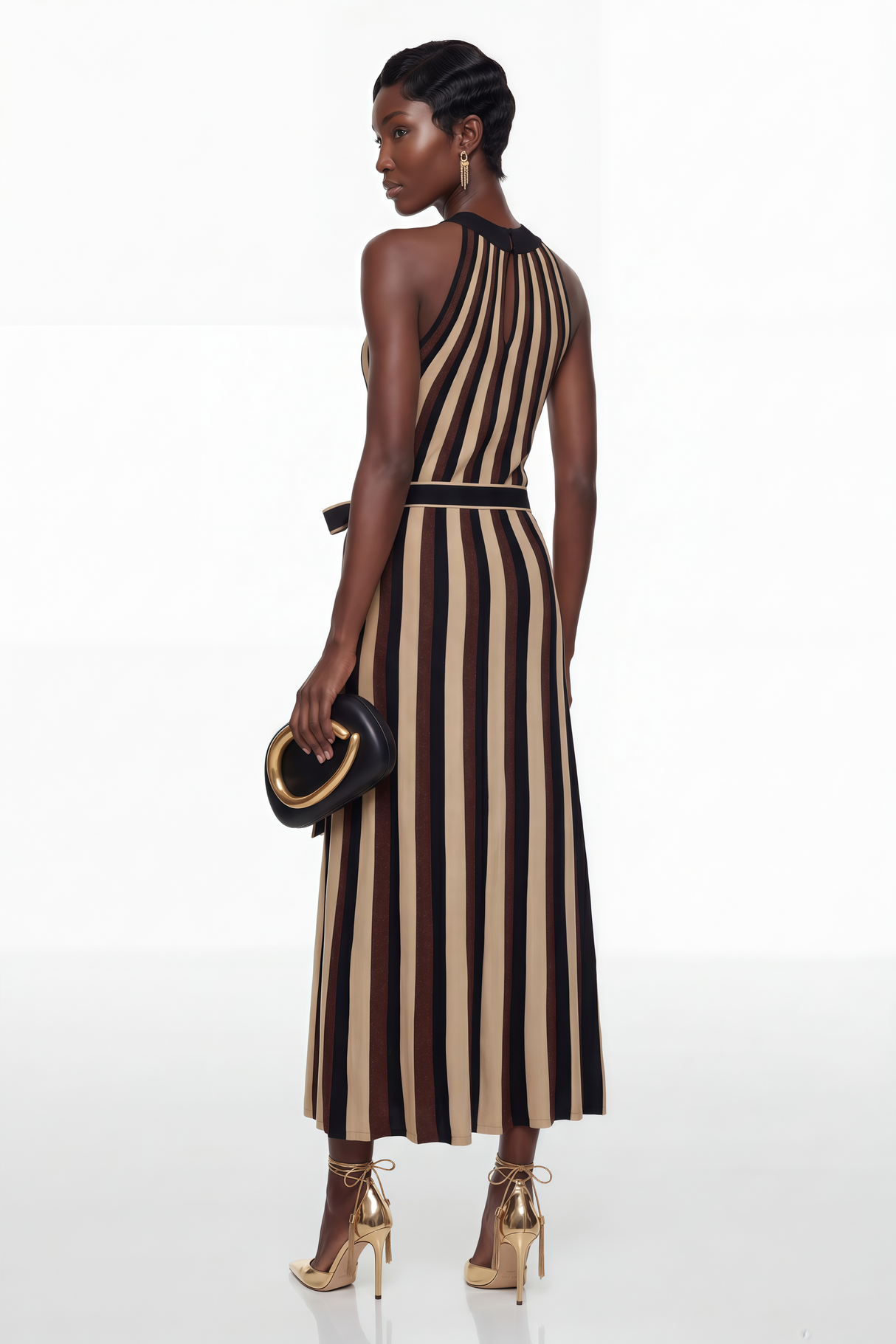 Aurohaya Wendy Brown Color Block Maxi Dress