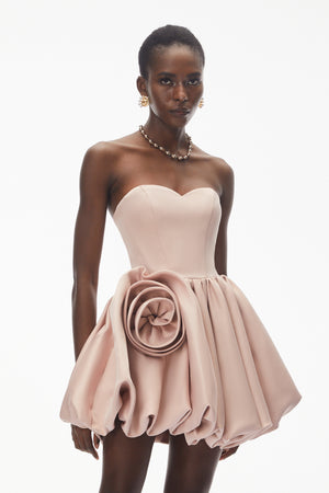 Aurohaya Willow Pink Off Shoulder Mini Dress with 3D Petals