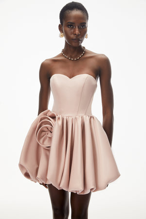 Aurohaya Willow Pink Off Shoulder Mini Dress with 3D Petals