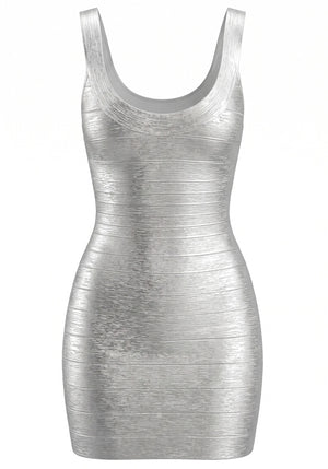 Woodgrain Foil Print Dress Silver