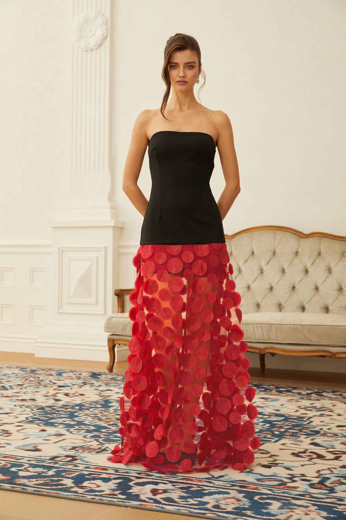 Aurohaya Xénia Two Tone 3D Polka Dot Maxi Dress