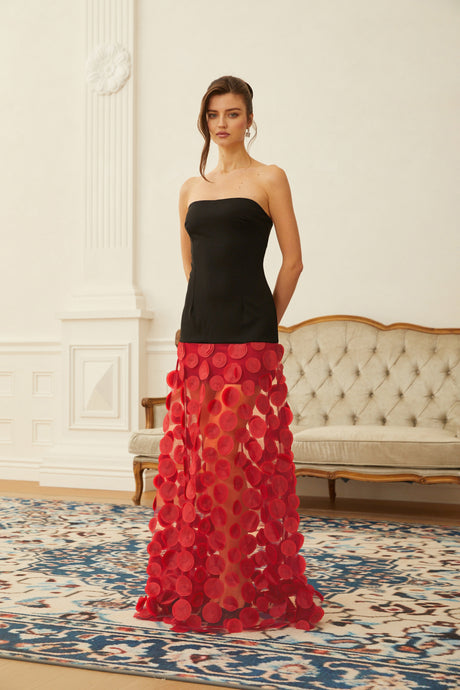 Aurohaya Xénia Two Tone 3D Polka Dot Maxi Dress