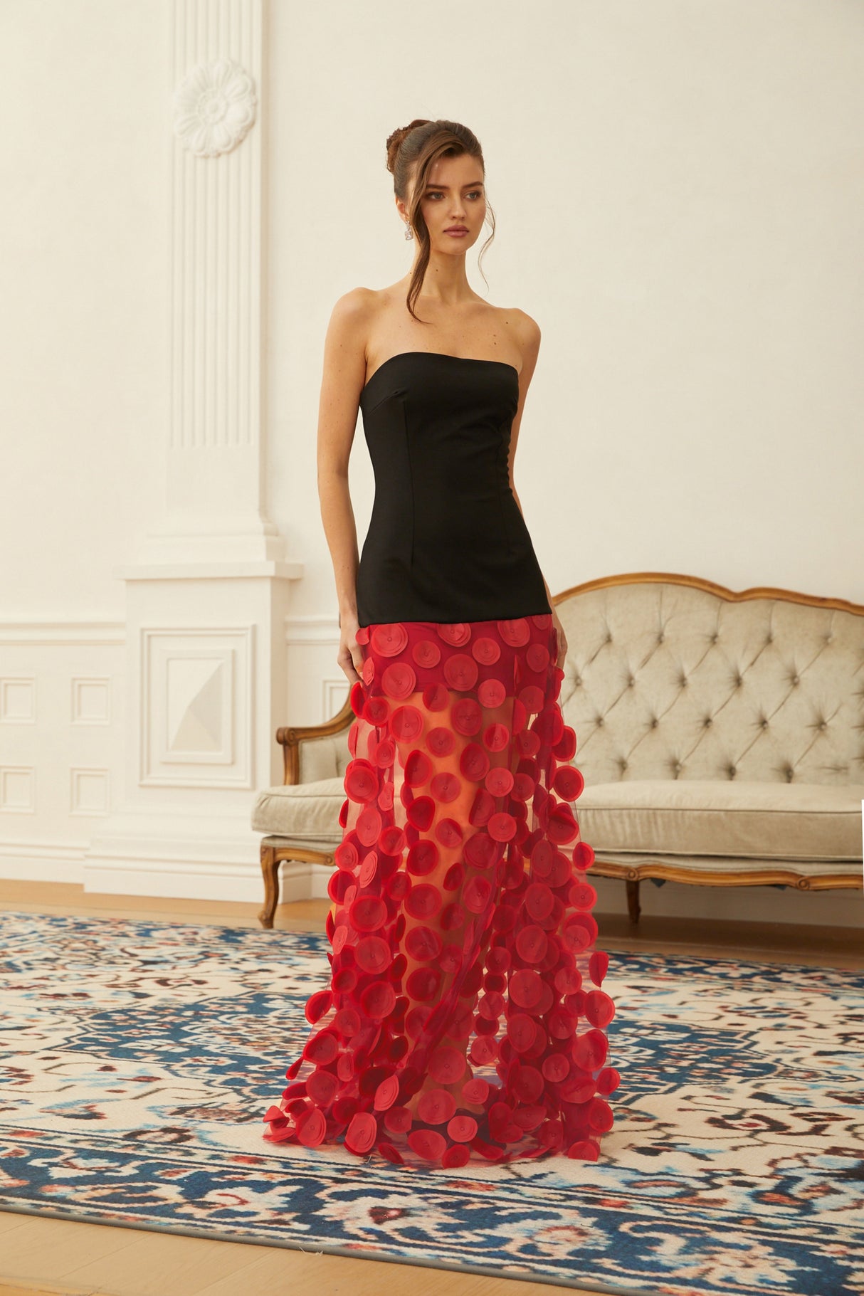 Aurohaya Xénia Two Tone 3D Polka Dot Maxi Dress