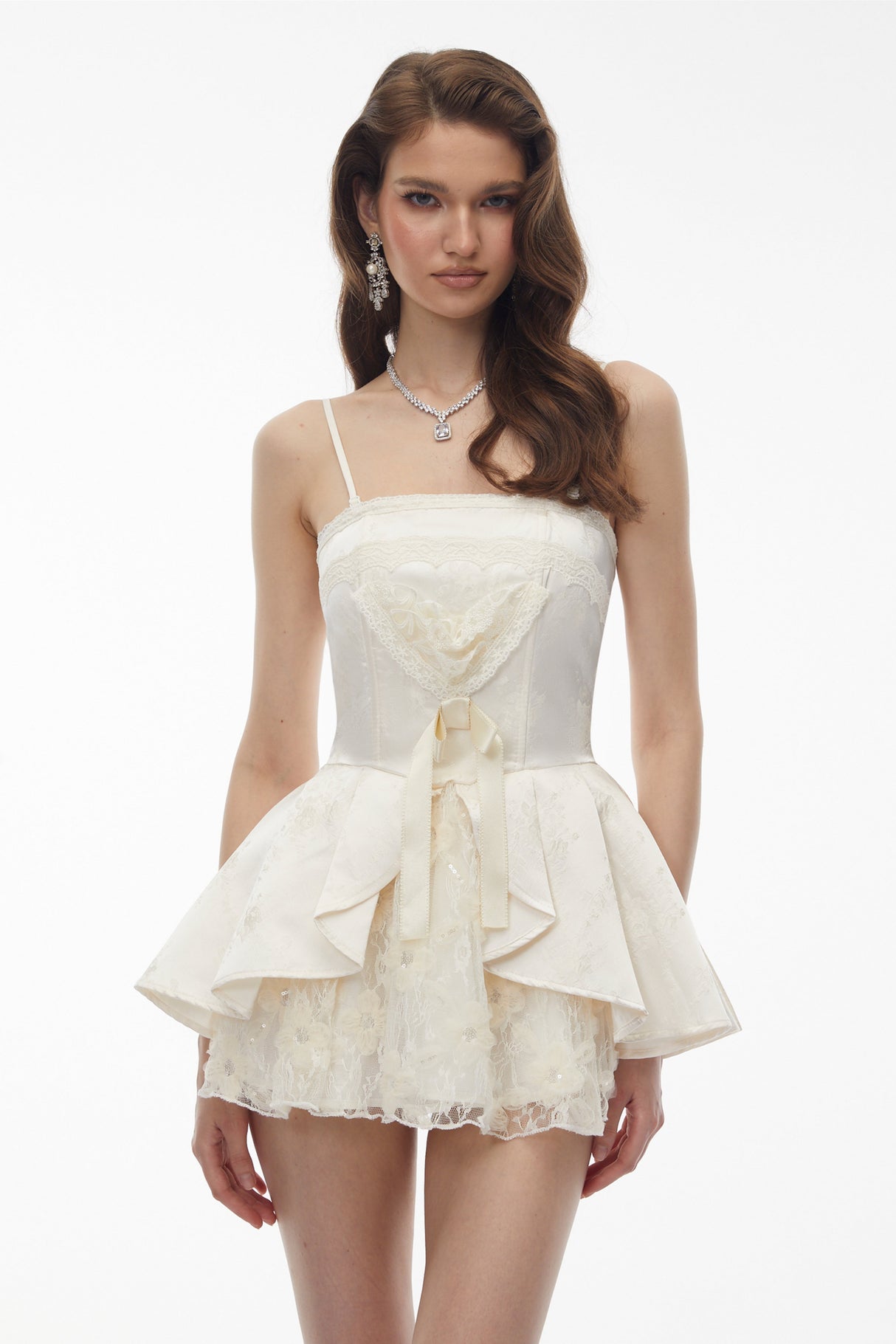 Aurohaya Xenobia White Off Shoulder Floral Lace Mini Dress