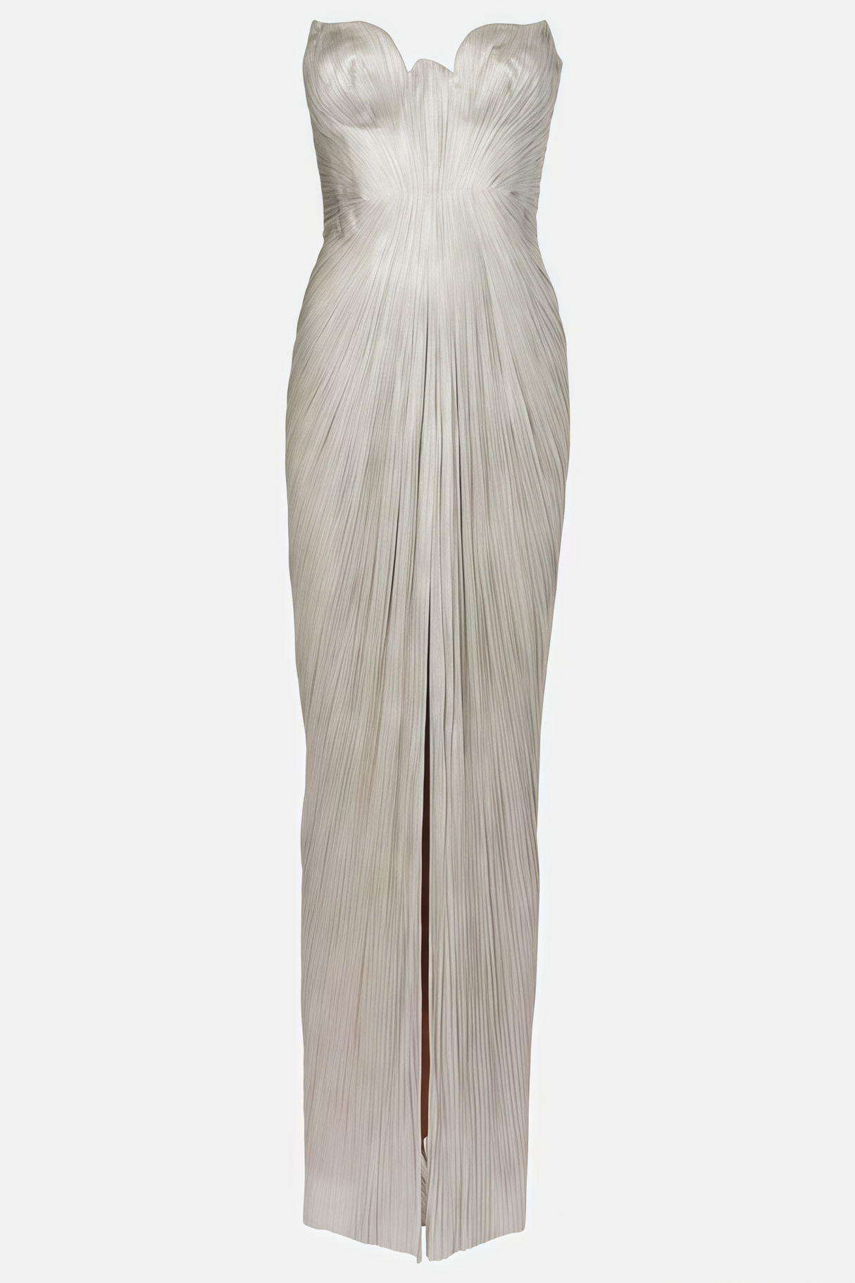 Aurohaya Xrystyna Silver Metallic Ruched Maxi Dress