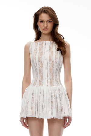 Aurohaya Yaghma White Lace Embroidered Mini Dress