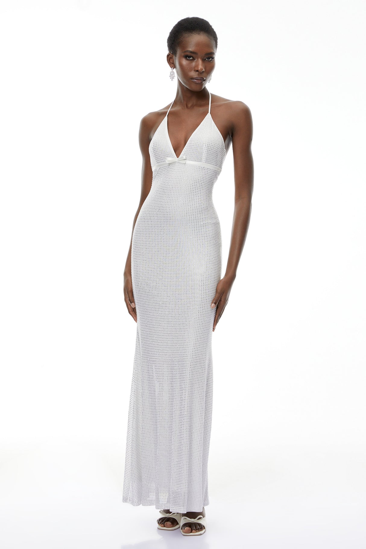 Aurohaya Yasmine Silver Rhinestone Embellished Maxi Dress