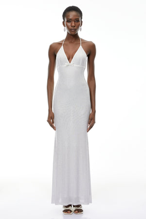 Aurohaya Yasmine Silver Rhinestone Embellished Maxi Dress