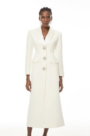Aurohaya Yvonne Neutrals Crystal-buttoned Coat