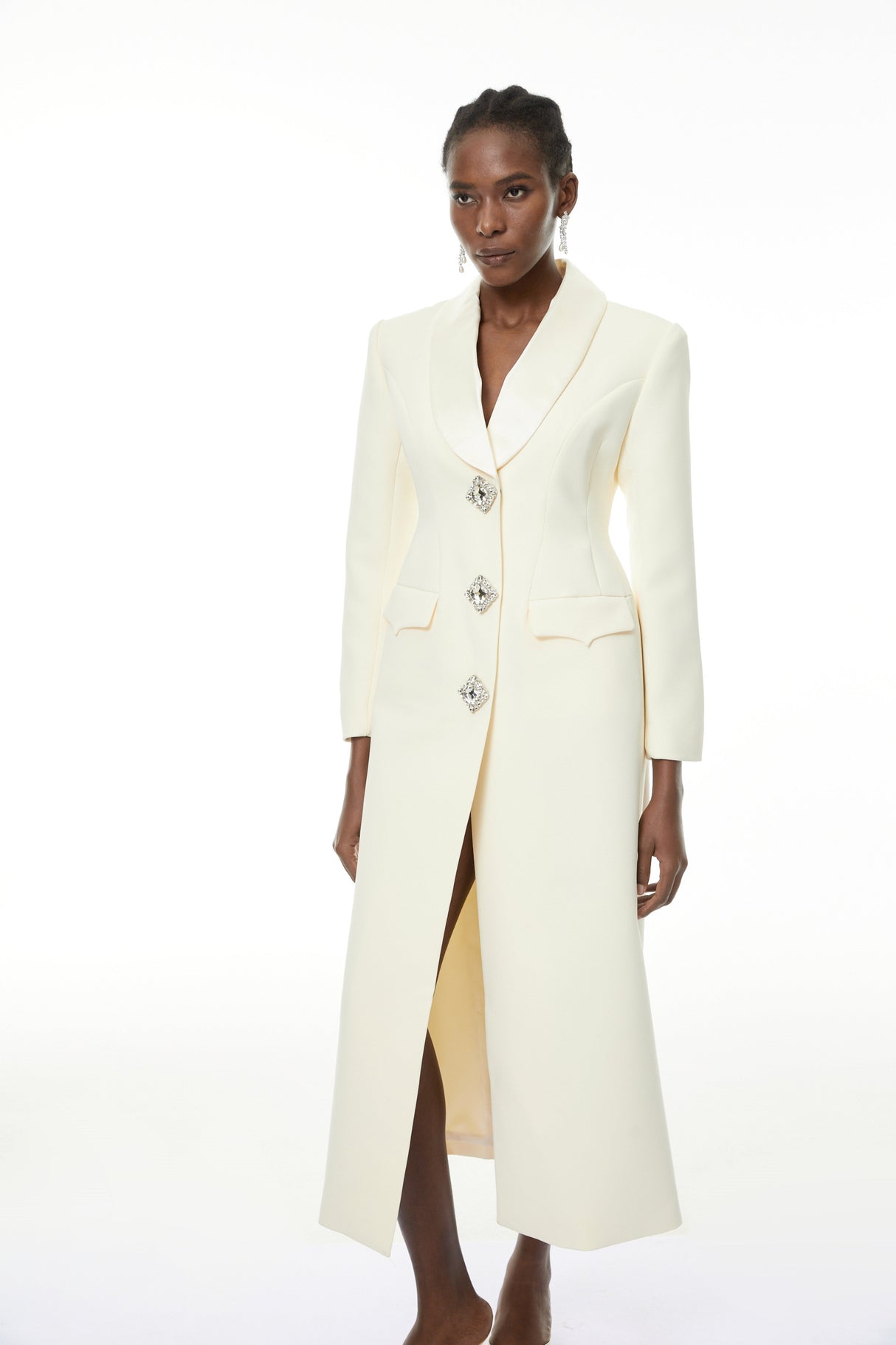 Aurohaya Yvonne Neutrals Crystal-buttoned Coat