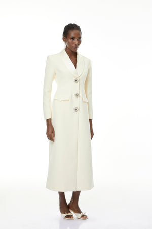 Aurohaya Yvonne Neutrals Crystal-buttoned Coat