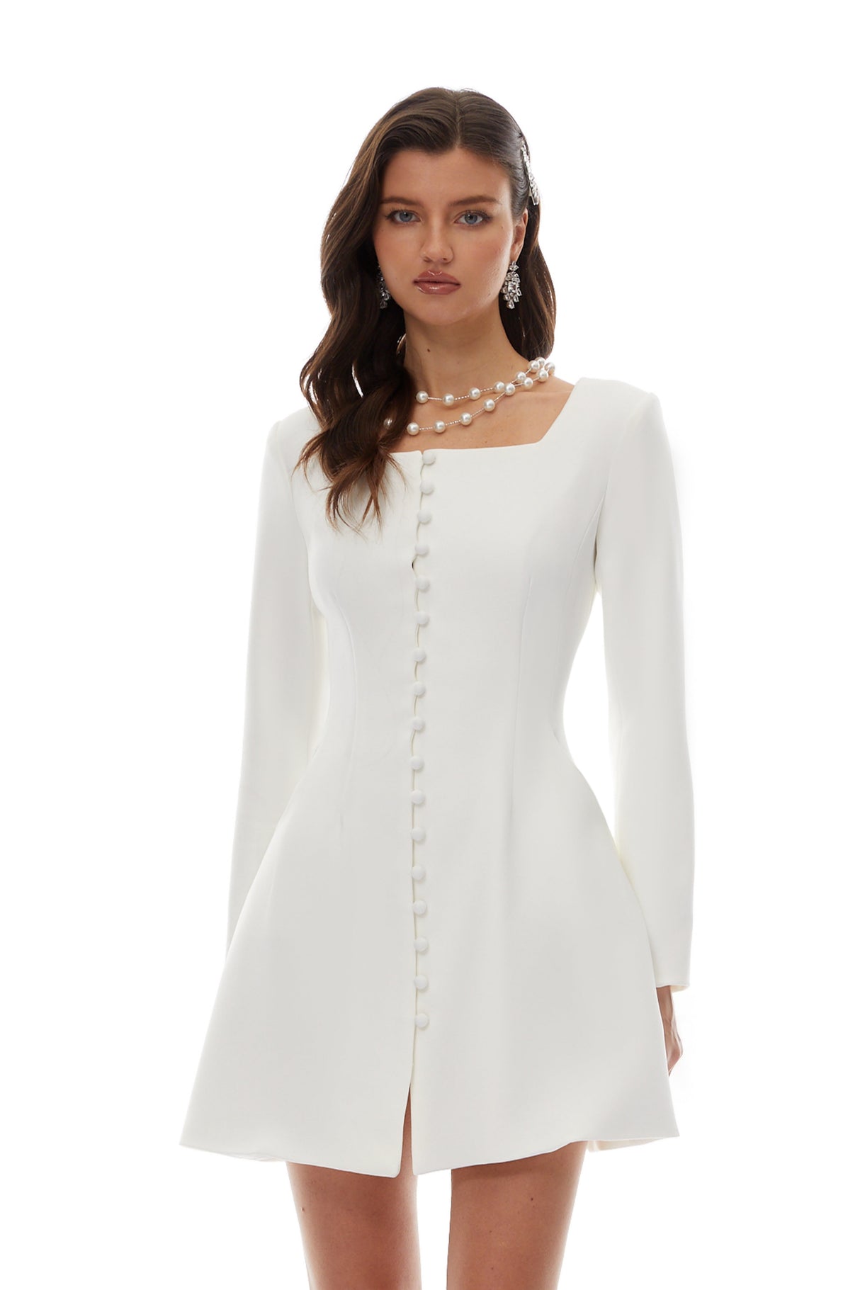 Aurohaya Yvonne White Single Breasted Mini Dress