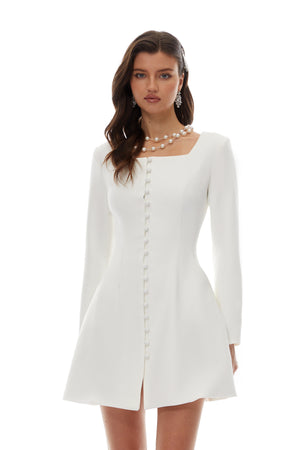 Aurohaya Yvonne White Single Breasted Mini Dress