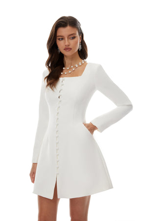 Aurohaya Yvonne White Single Breasted Mini Dress