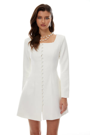 Aurohaya Yvonne White Single Breasted Mini Dress