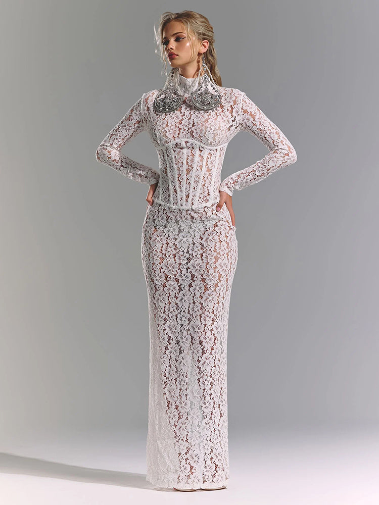 Aurohaya Charline Lace Corset Maxi Dress