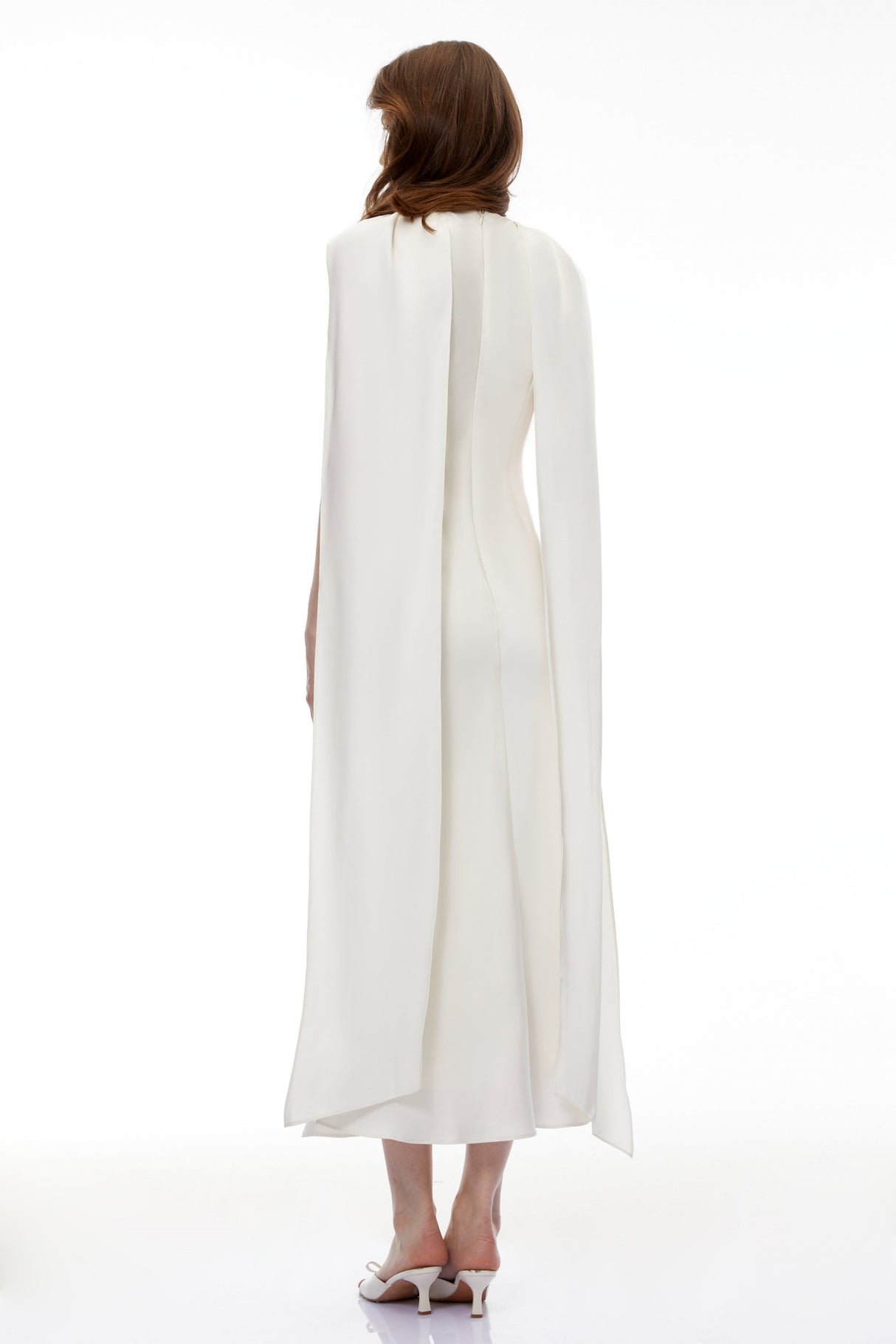 Aurohaya Zarrin Cream White Foldover Midi Dress
